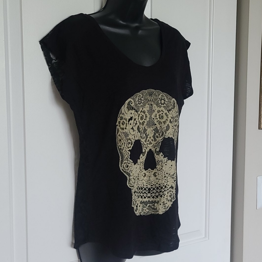 Express Black/Lace Back Skull Shirt SP